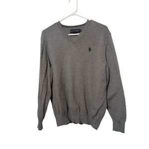 US Polo Assn Mens Medium Gray V-Neck Long Sleeve Casual Sweater